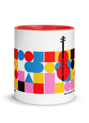 Mug with colorful geometric design and 'The Violin Channel' branding